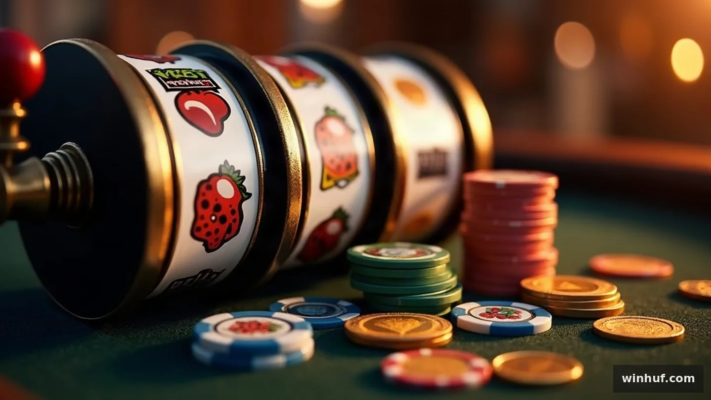 casino, slots, bonus, jackpot témájú nyerőgép és zsetonok illusztrációja